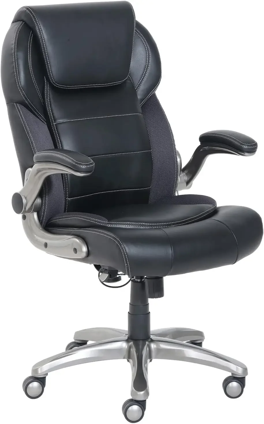 

Ergonomic Office Chair, High-Back Bonded Leather with Flip-Up Arms and Lumbar Support, Black, 29.5"D x 27.5"W x 44.75"H