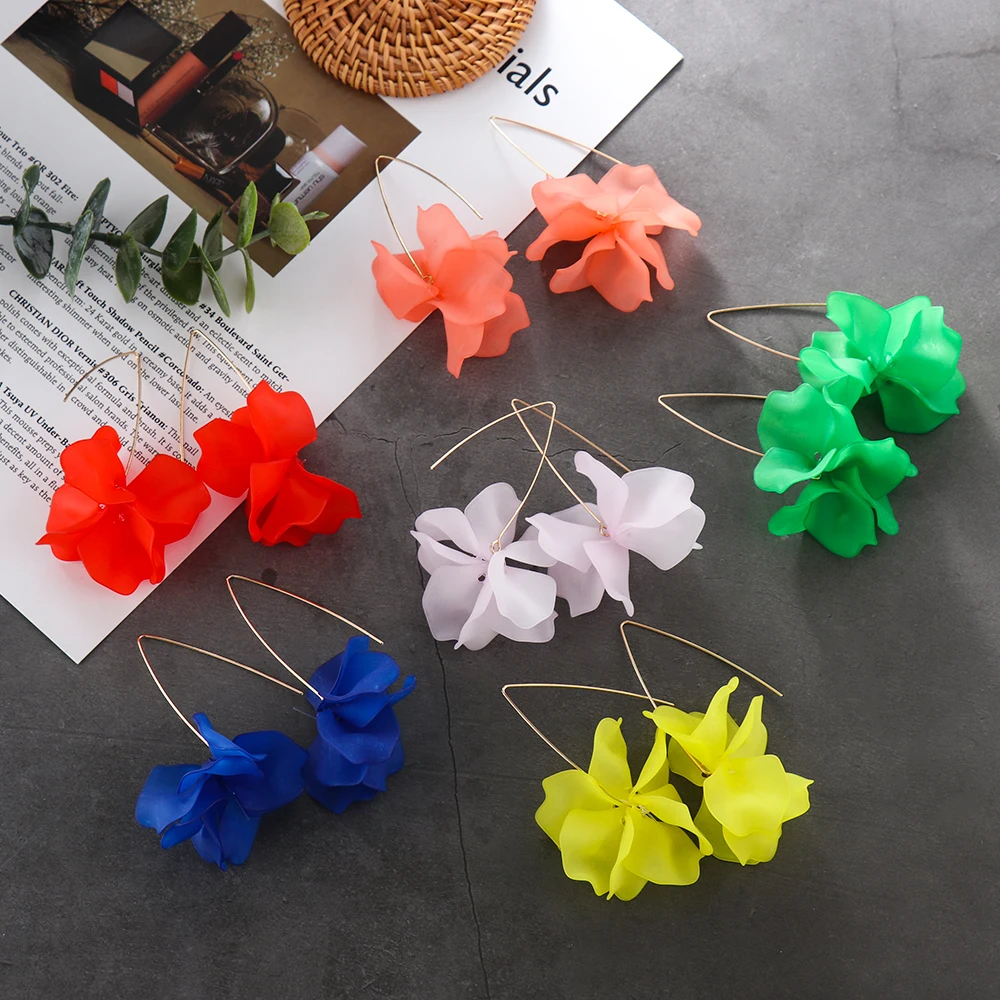 Fashion Flower Earrings Bohemia Handmade Petal Dangle Stud Vintage Resin Long Drop For Elegant Women Gifts Jewelry image 5