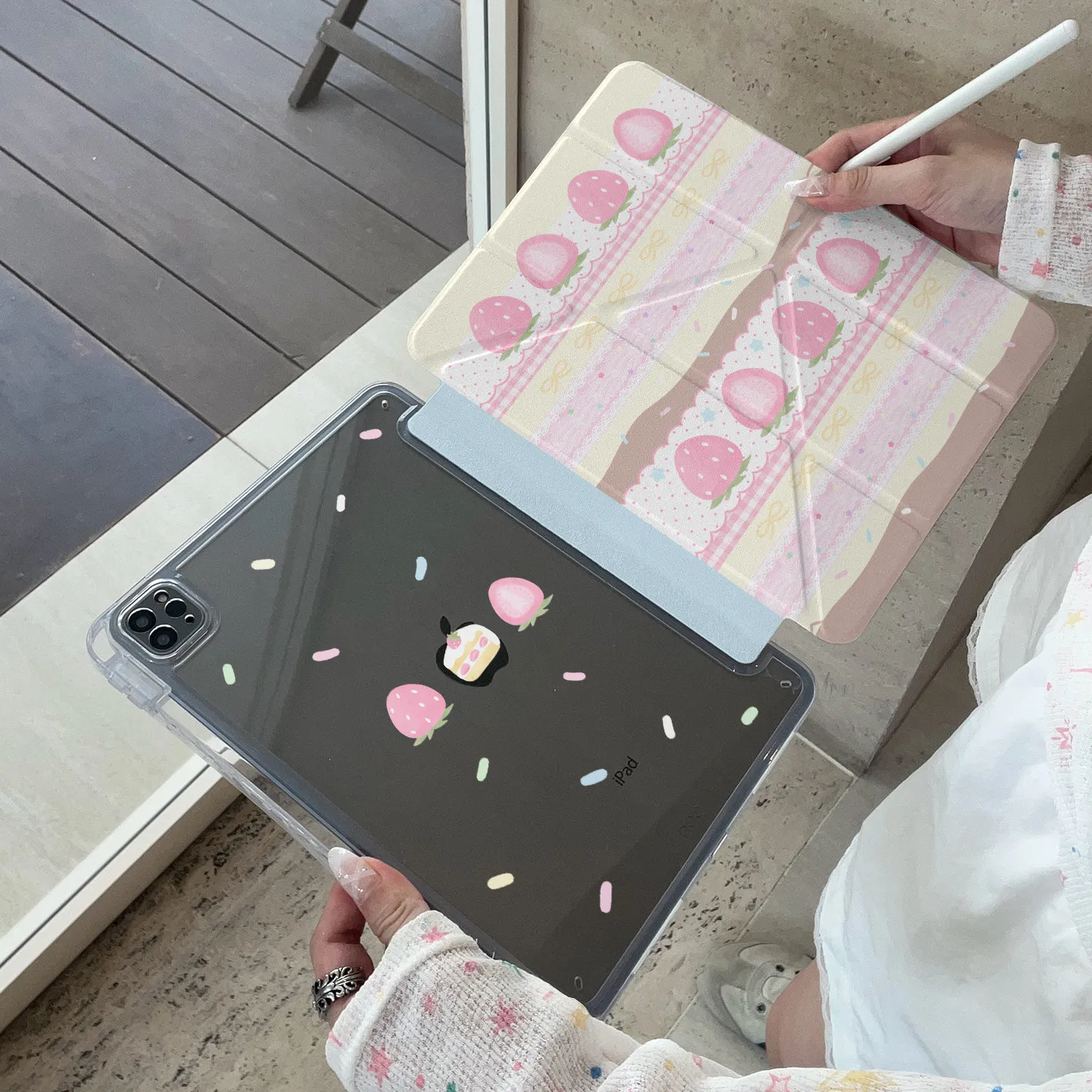 Ins Korean Strawberry Cake Y2K Tablet Case For iPad Pro 13in 11th M5M4 12.9in A16 7/8/9/10th Air4/5/6/7 11in M2 M3 Mini Cover