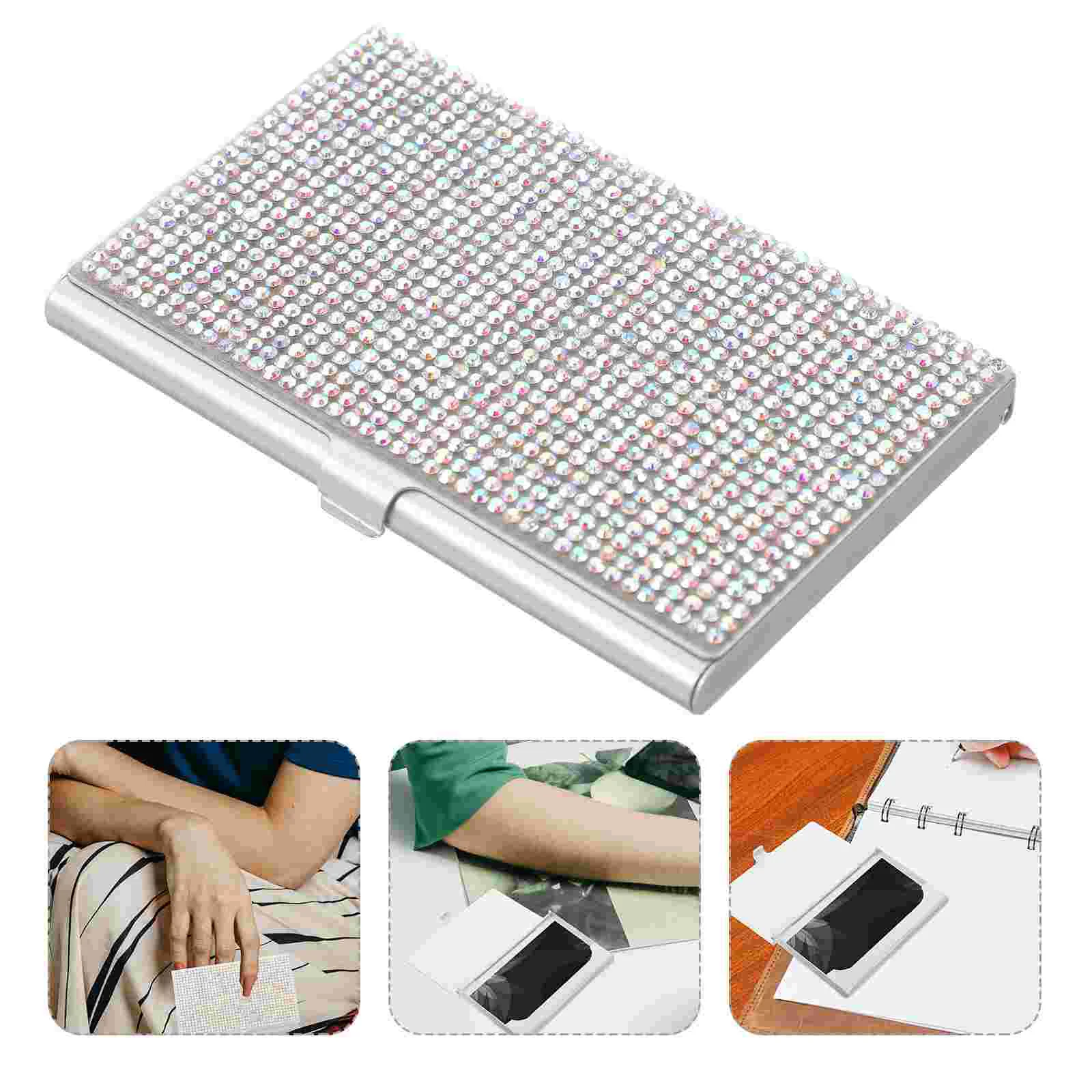 

Rhinestone Business Card Holder Visiting Cards Name Case Container Men's Wallets