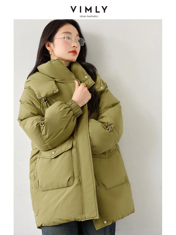 Vimly Long Duck Down Jacket for Women Luxury Mid-Length Warm Winter Puffer Down Coat with Hood 2023 Hot Clothes for Women 50302