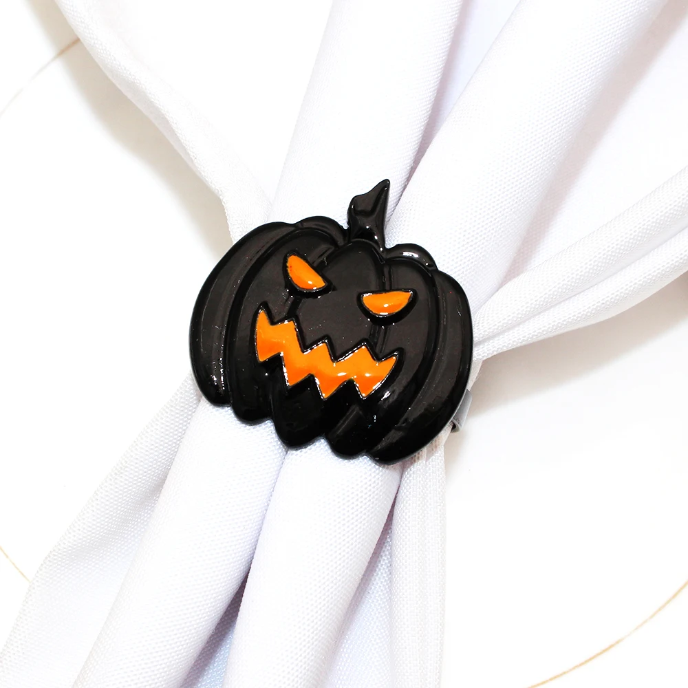 6Pcs Halloween Pumpkin Napkin Rings Thanksgiving Napkin Holders Black Serviette Buckles for Halloween Party Dinner Table Decor