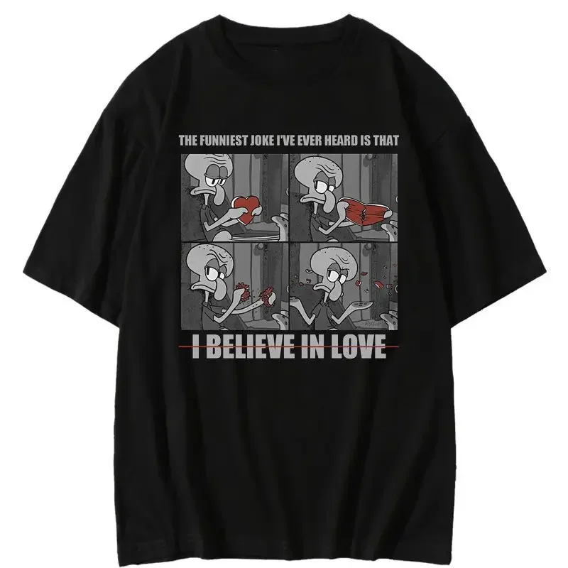 

SpongeBob SquarePants Octopus Brother I Don't Believe in Love Cotton Short Sleeve T-Shirt Loose Unisex Summer Y2k Top