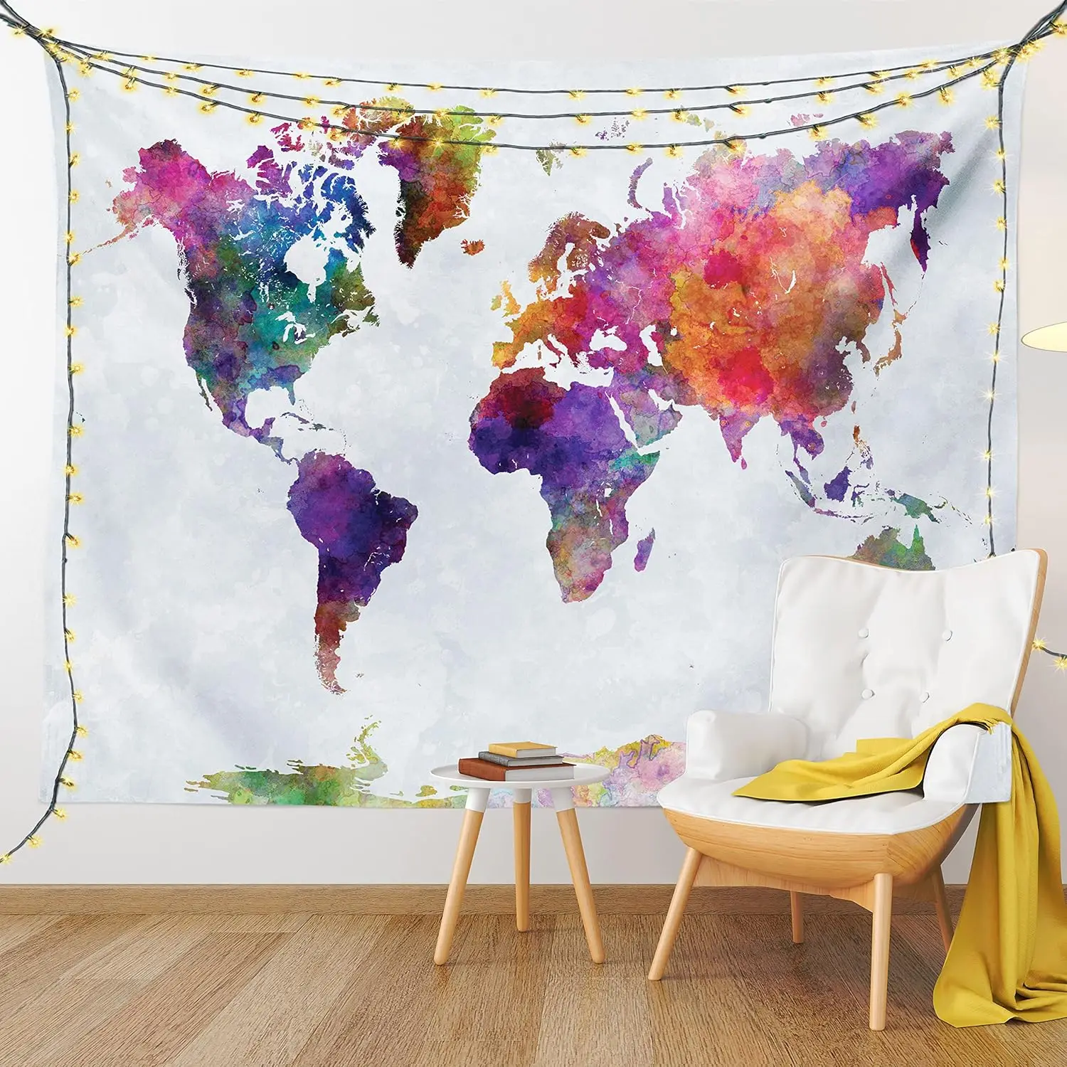Tapisserie aquarelle, carte du monde multicolore dessinée à la main, asie, Europe, afrique, amérique, impression géographie, décoration murale en tissu pour