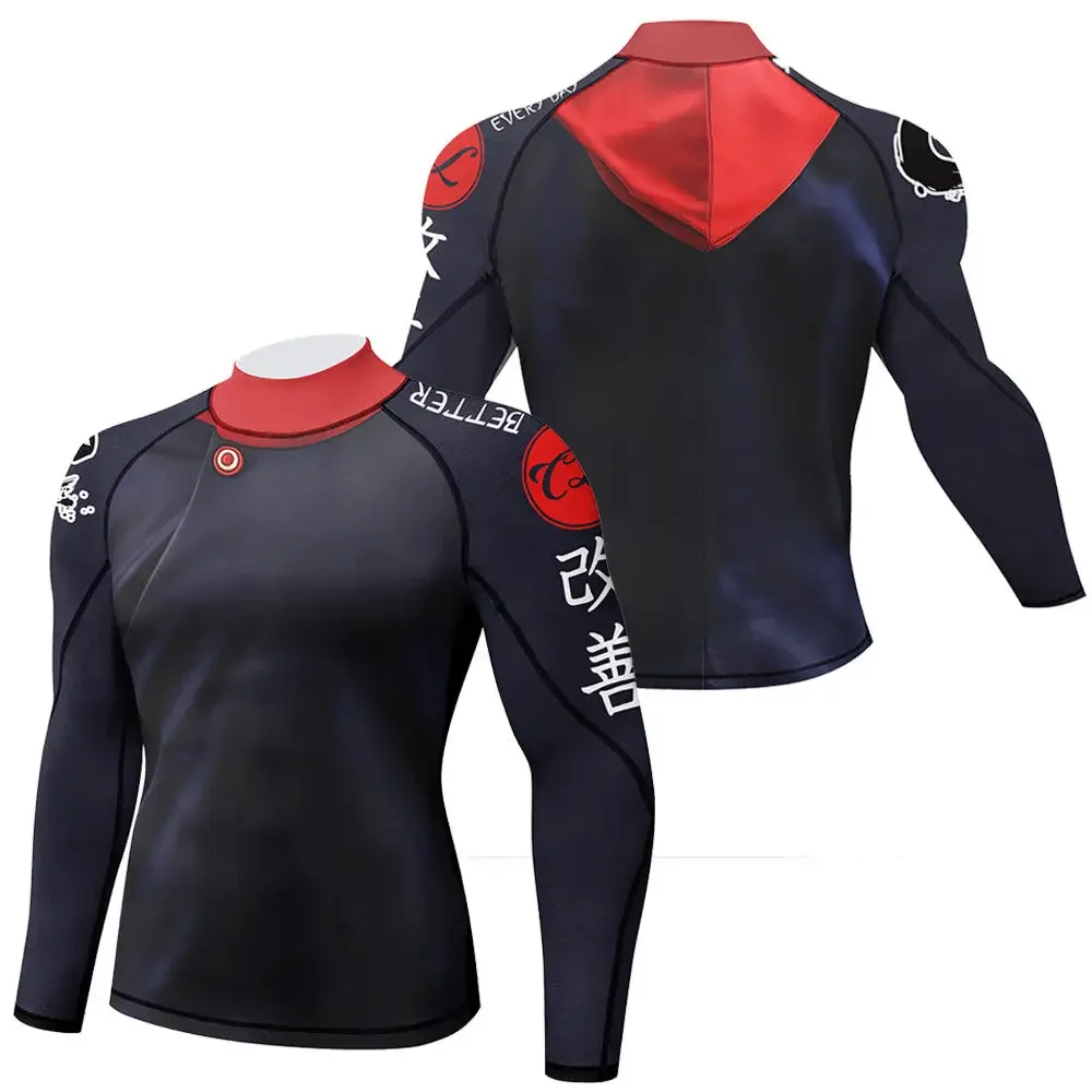 T-shirt BJJ Rash Guard di alta qualità per uomo Boxe Rashguard Jiu Jitsu Camicie a sublimazione a maniche lunghe Maglie a compressione MMA