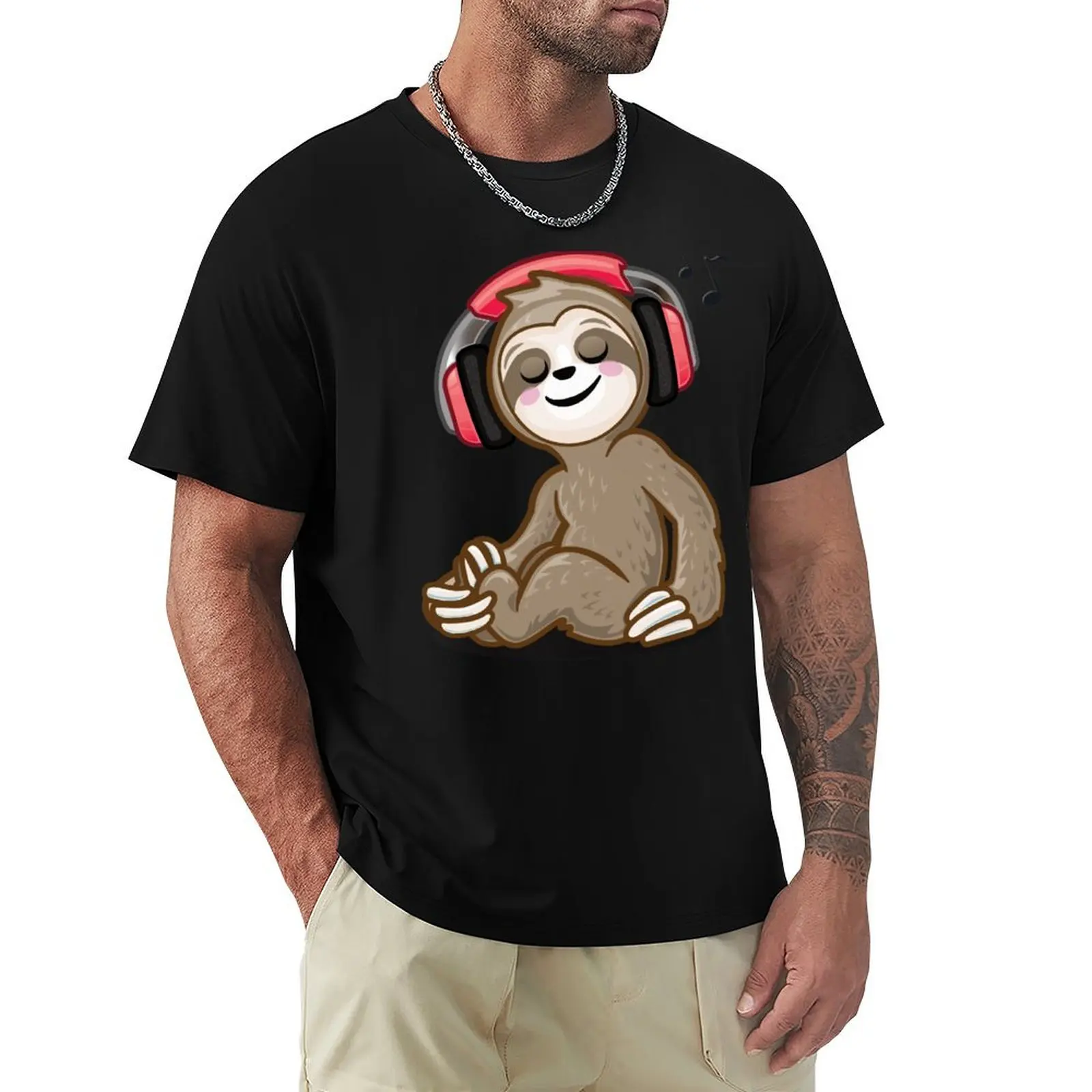 

Cute Sloth listening to music T-Shirt T-shirts oversize cotton man t-shirts Men's t-shirt