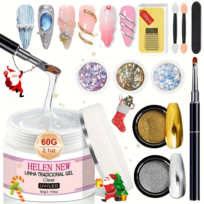 

Гель для наращивания ногтей Builder Nail Gel - 60 г, большой объем, 3D гель для моделирования, нелипкий, для ручной работы, с блестками