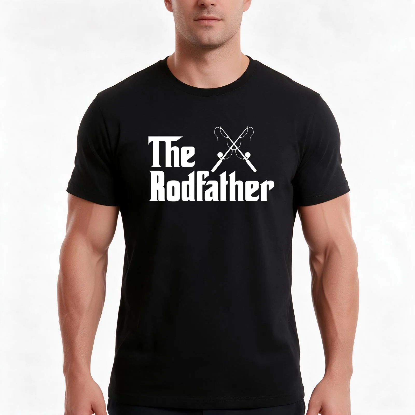 The Rodfather Funny Fishing T-Shirt, Summer Casual Cotton Tee, Oversized Streetwear Tops, Vintage Graphic Print, 100% Cotton