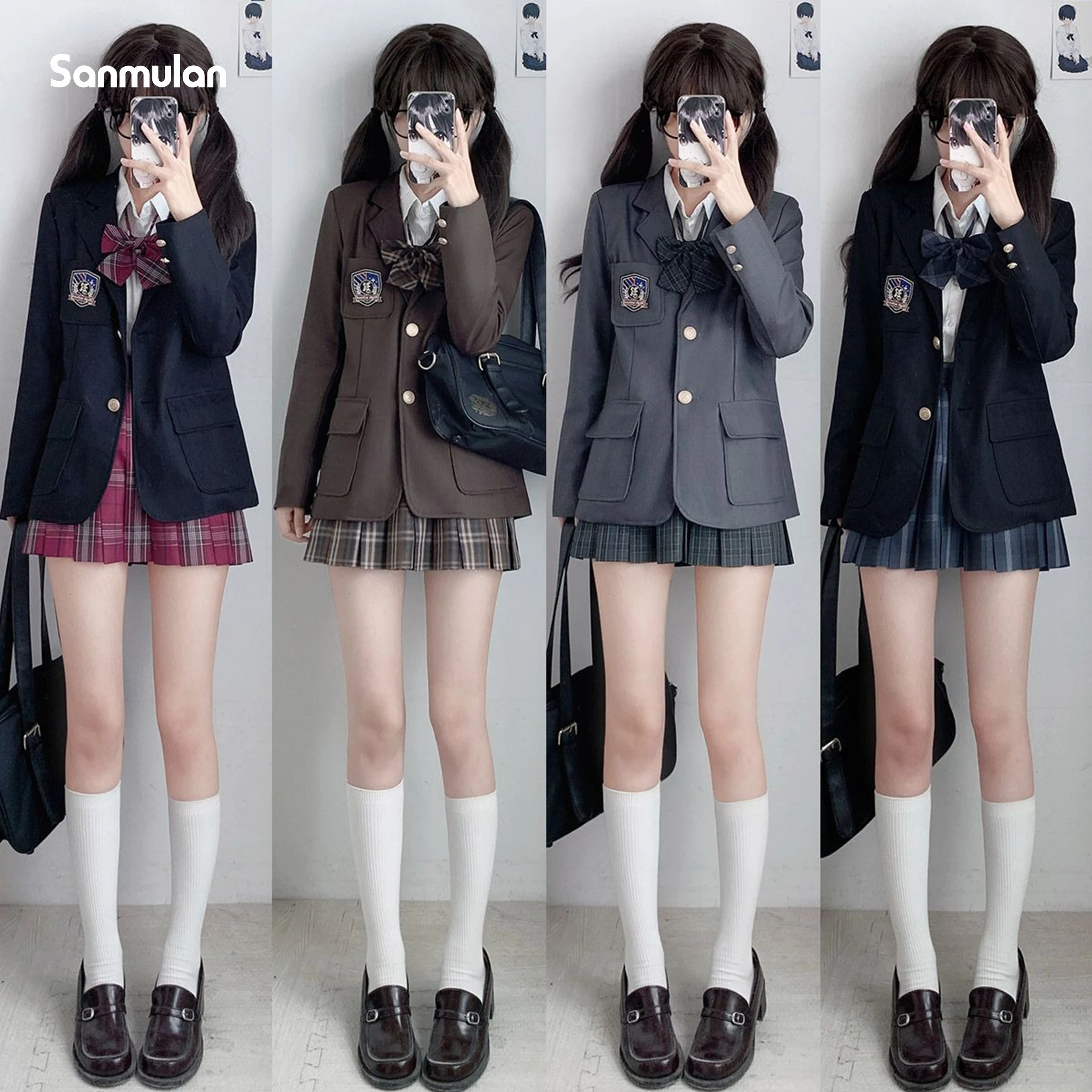Japanese Korean style JK uniform three-piece suit with plaid skirt shirt autumn and winter JK uniform set for female students.
