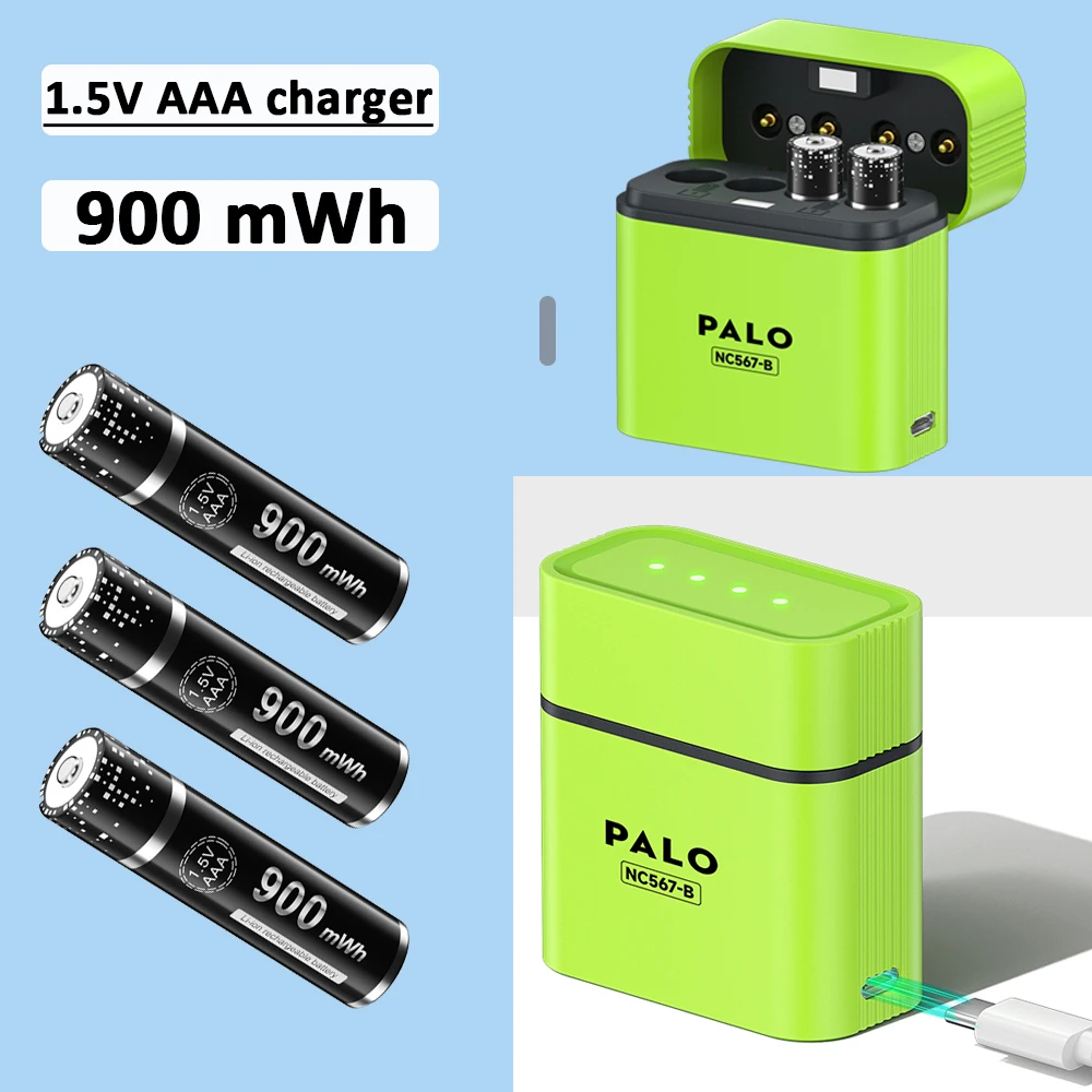 PALO リチウムイオンAAA充電式電池 aaa 1.5V 900mWh リチウム電池 LED USB磁気充電器付き 1.5V AAA電池用