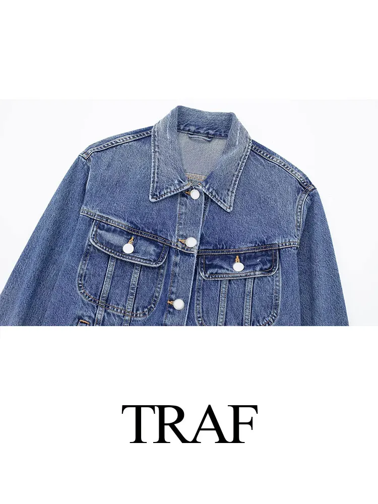 TRAF 2024 cappotto di jeans primaverile per donna moda nuova giacca ampia a maniche lunghe femminile Versatile capispalla Cardigan da donna Top