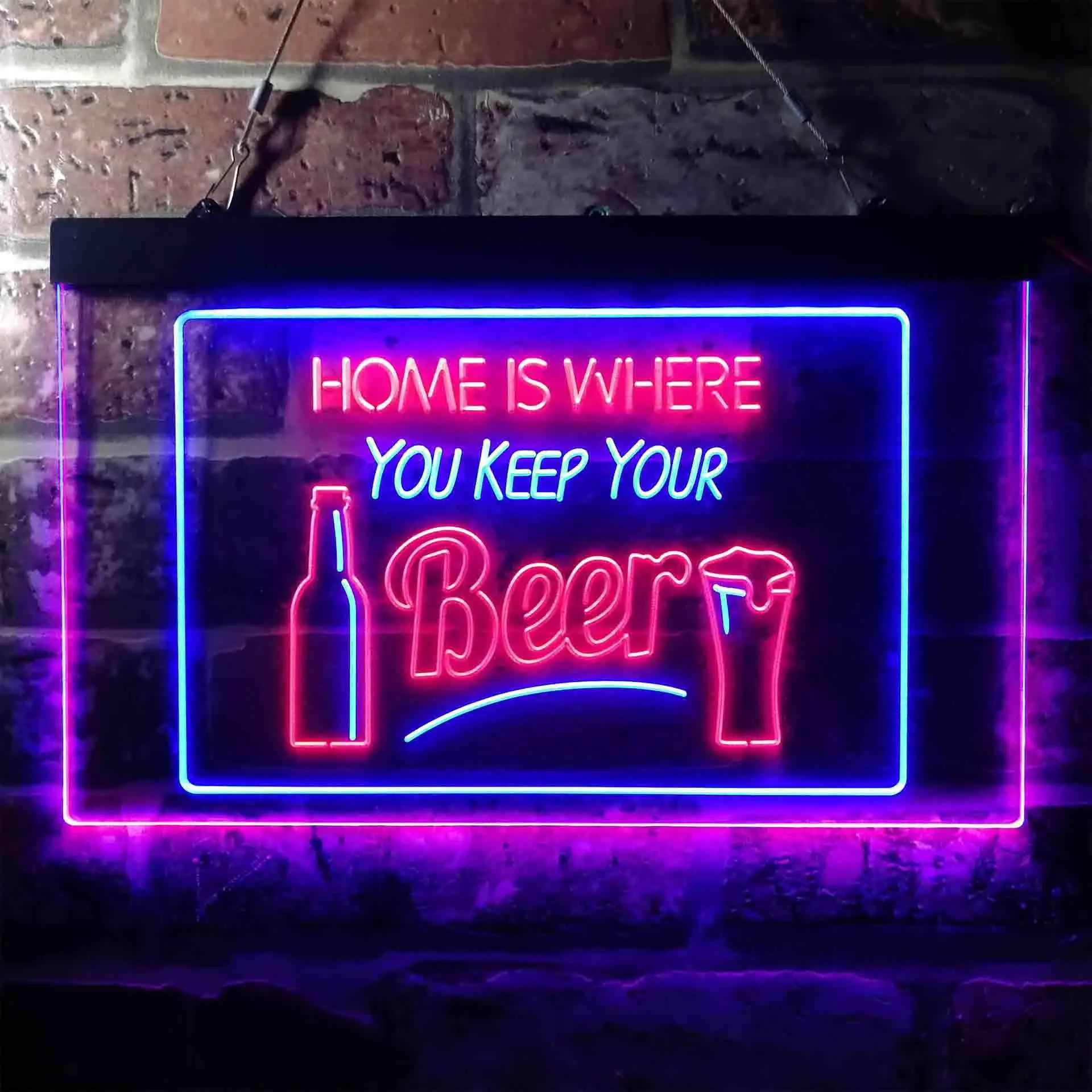 

HOME IS WHERE YOU KEEP YOU Beer. Beer Glass and Mug Dual Color Led Neon Sign st6-i3631