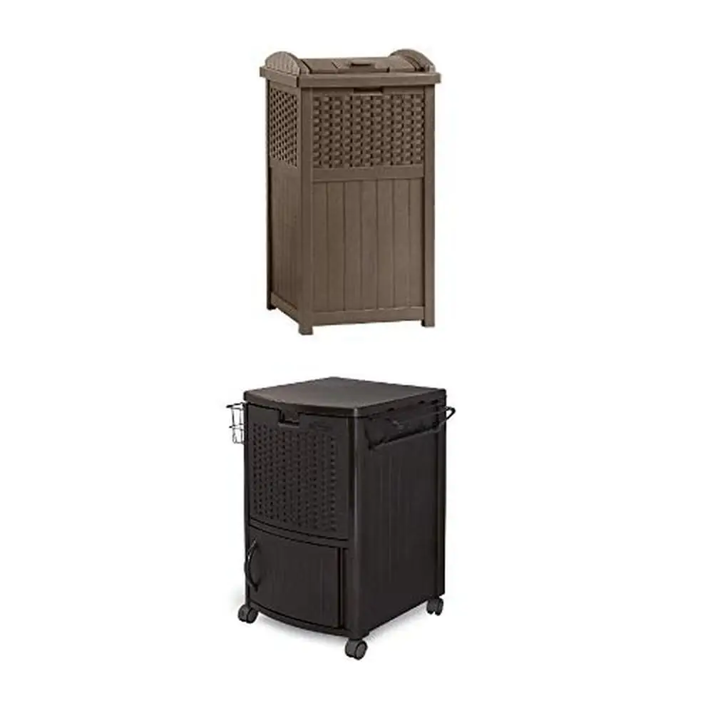 Patio Cooler Cabinet Basket Wicker Trash Hideaway Portable 77 Quart Bottle Holder Can Holder Outdoor Party Storage Bin Deck Java