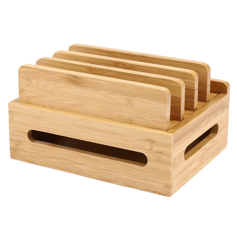 Mobile Phone Bracket Bamboo Wood Multi-Device Charging Station Organizer Office Flat Bracket