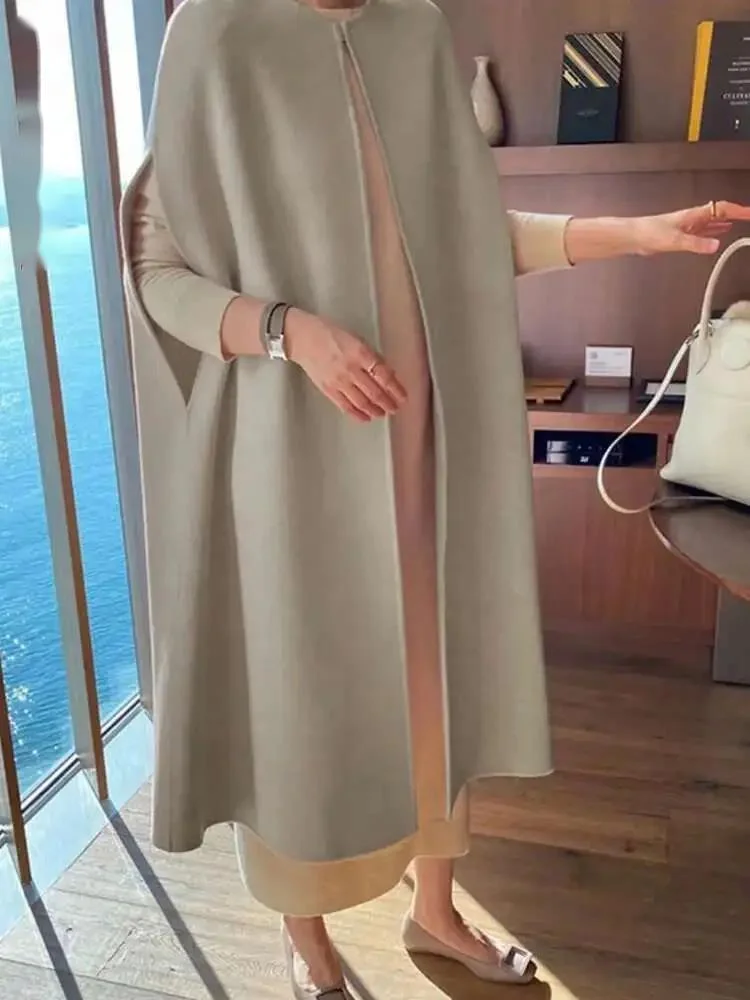 Spring Winter 2025 Woolen Women Coat Solid Elegant Vintage Thick Korean Batwing Style Fashion Chaqueta Mujer 67TR