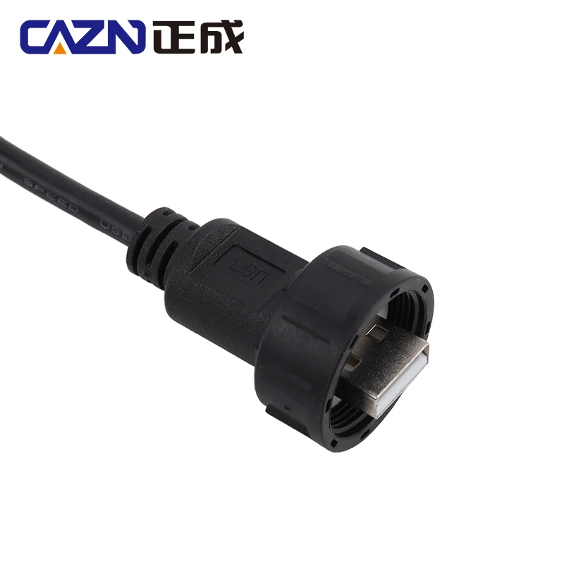 CAZN Waterproof IP67 IP68 USB 2.0 Male to Male Overmoldedd with Cable Threaded