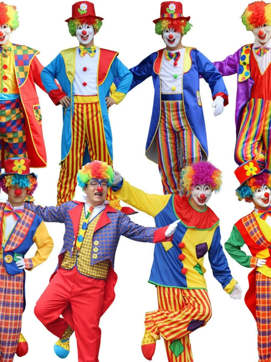 طقم زي مهرج للبالغين لحفلات الهالوين للرجال والنساء، ملابس للعروض المسرحية، تصميم مكياج للمسرح، مصنوع من البوليستر، زي تقليدي...