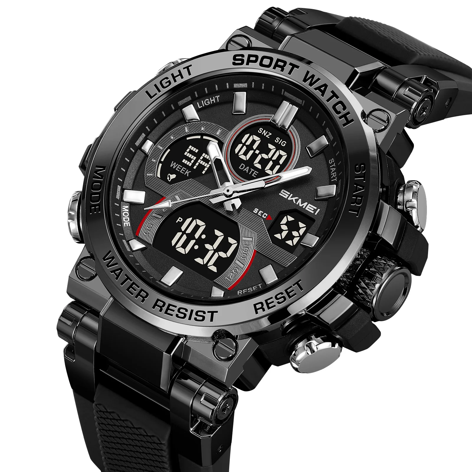 

SKMEI 2500 Men's Digital Watch 3Time 5Bar Waterproof Military Sport Wristwatch Outdoor Streewear Clock LED Light Alarm Clock