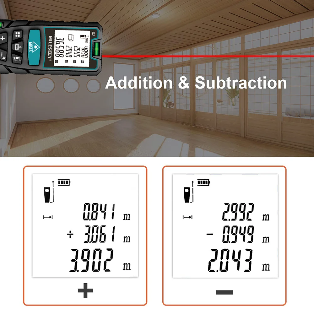 MILESEEY Laser Distance Meter S2 40M 60M 80M 100M 120M Laser Rangefinder,Trenas a Laser with Multi Measurement Function