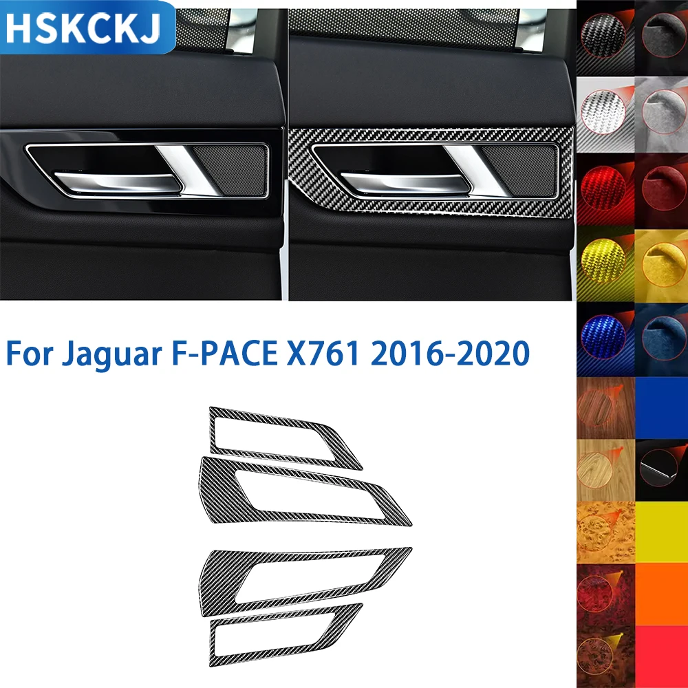 

For Jaguar F-PACE 2016 2017 2018 2019 2020 Car Inner Door Handle Bowl Cover Trim Stickers Carbon Fiber Auto Interior Accessories