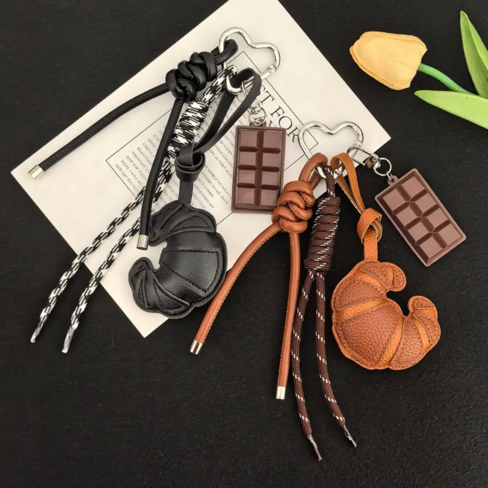 Diy Braided Rope Leather Croissant keychain Hand-Woven Bag Decoration Ladies Horn Bag Pendant Multi-Functional Trinket