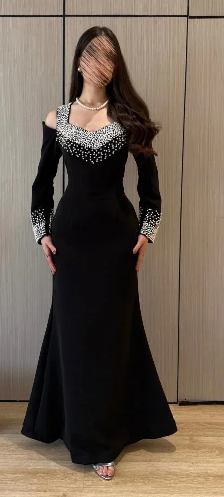 Vestidos de Noche elegantes con listones, vestidos de fiesta negros hasta el suelo, vestidos de graduación de sirena, batas de noche de lujo personalizadas 2025