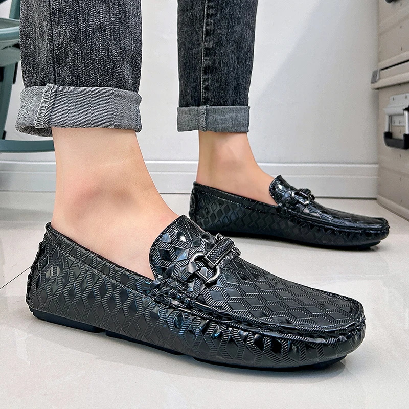 Men Crocodile Texture Comfortable Breathable round Toe Men's Casual Slip-On Breathable Anti-Slip Low Help Comfortable MenLoafers