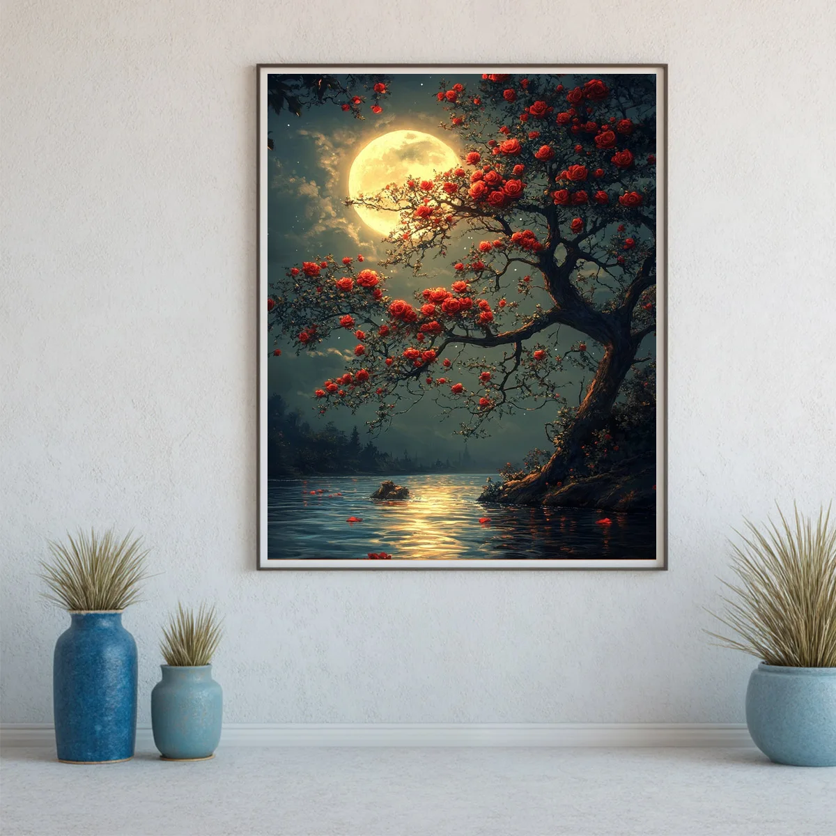 1 Stück 40x50 cm/15,7x19,69 Zoll, 11CT/14CT Kreuzstich-Set, DIY Valentinstagsgeschenk, Stickerei-Set für Festivals, Rotes Buch und Mond – Detail 4