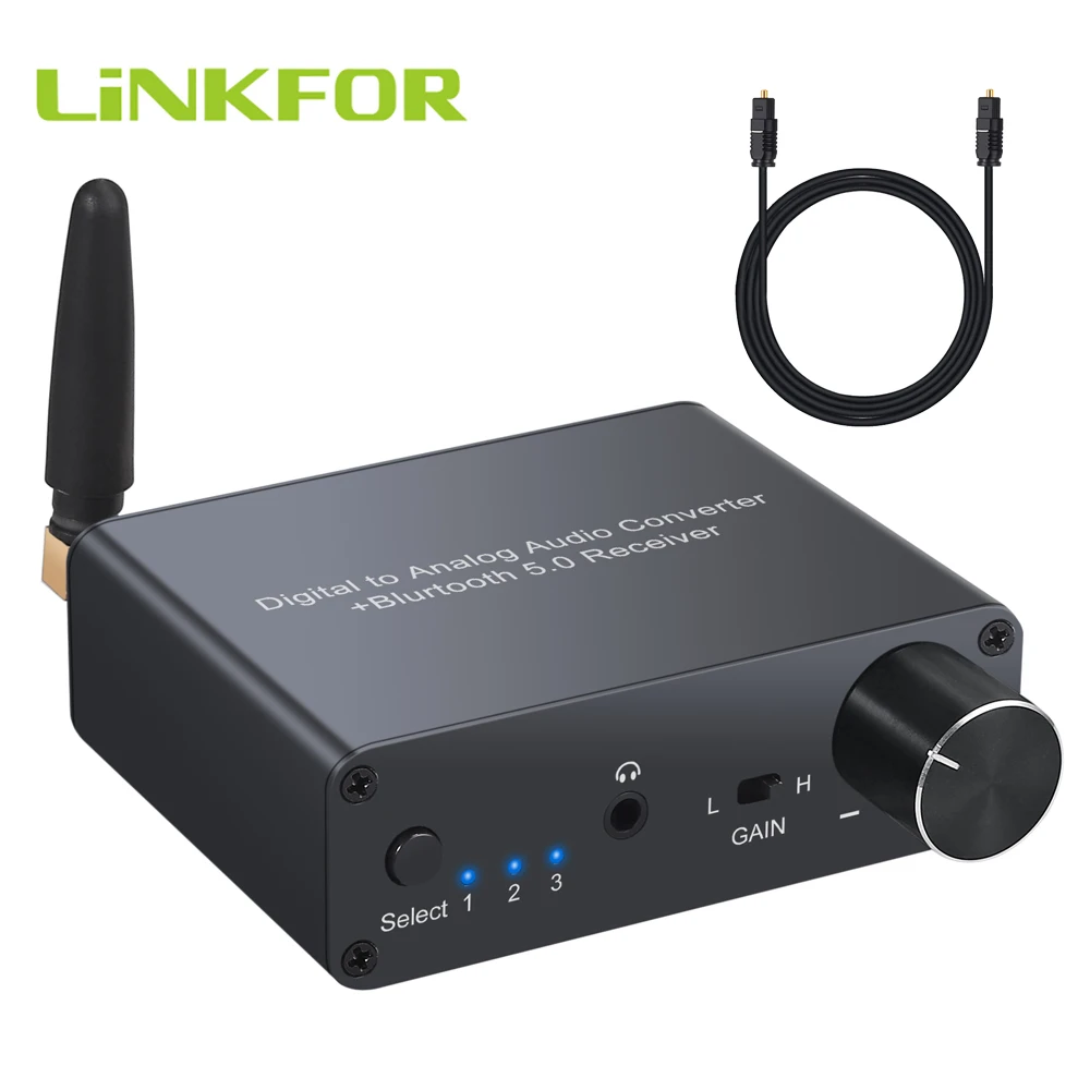 LiNKFOR 192kHz Digital to Analog Converter with Headphone Amplifier Bluetooth-Compatible DAC Optical Coaxial to RCA 3.5mm Audio