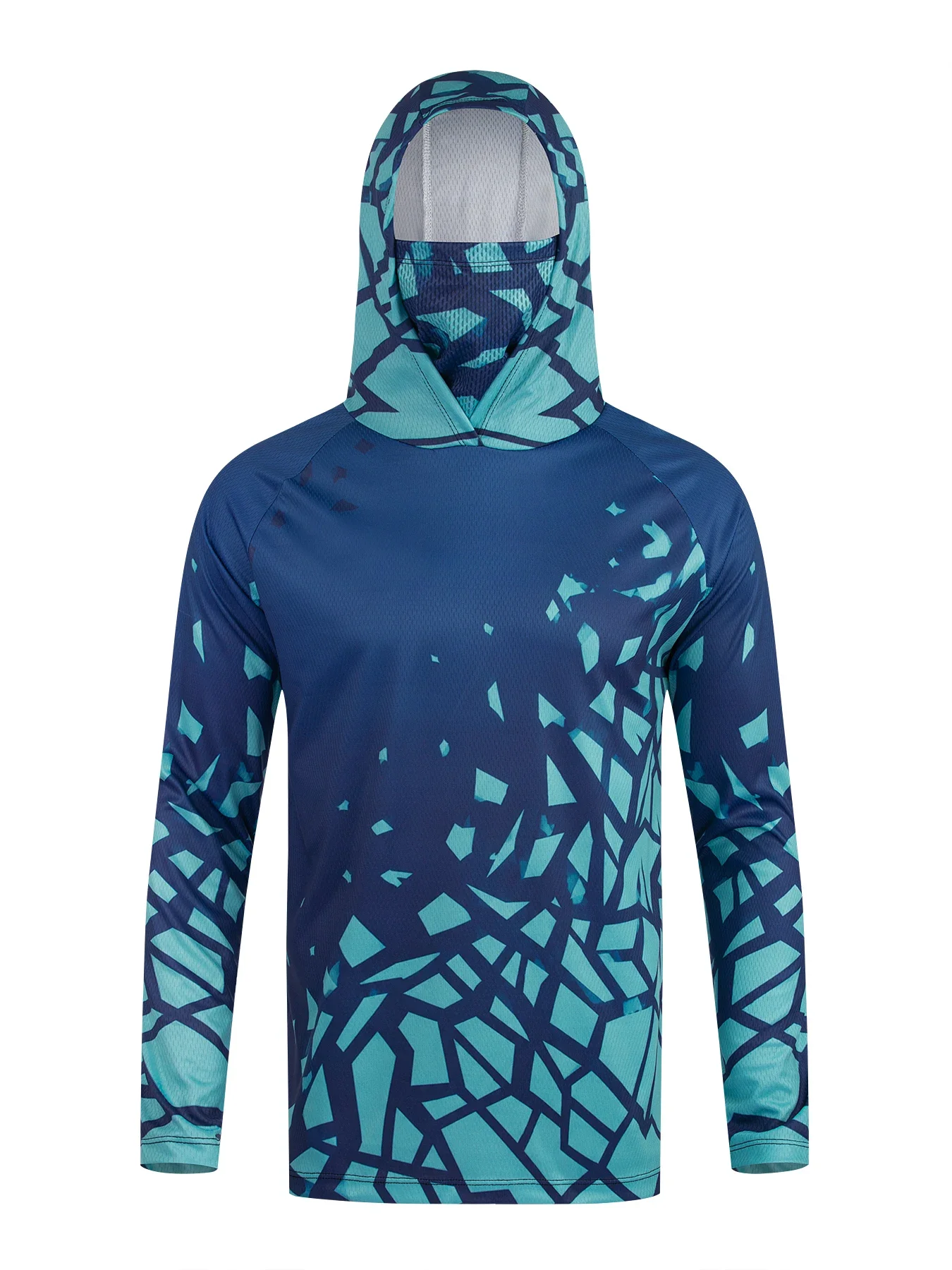 Herren Sommer UPF50+ Angel-Hoodie mit Gesichtsmaske, Reed Camo Bass-Print, schnelltrocknend, atmungsaktiv, leicht, langärmeliges Angelhemd – Detail 11
