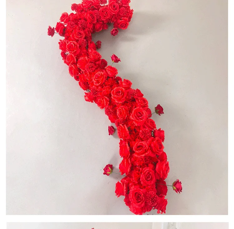 Roter künstlicher Rosen-Blumenläufer für Hochzeitsgang, Blumenarrangement für Outdoor-Rasenzeremonien, Straßenblumen für Events, Party-Gehwegdekoration – Detail 7