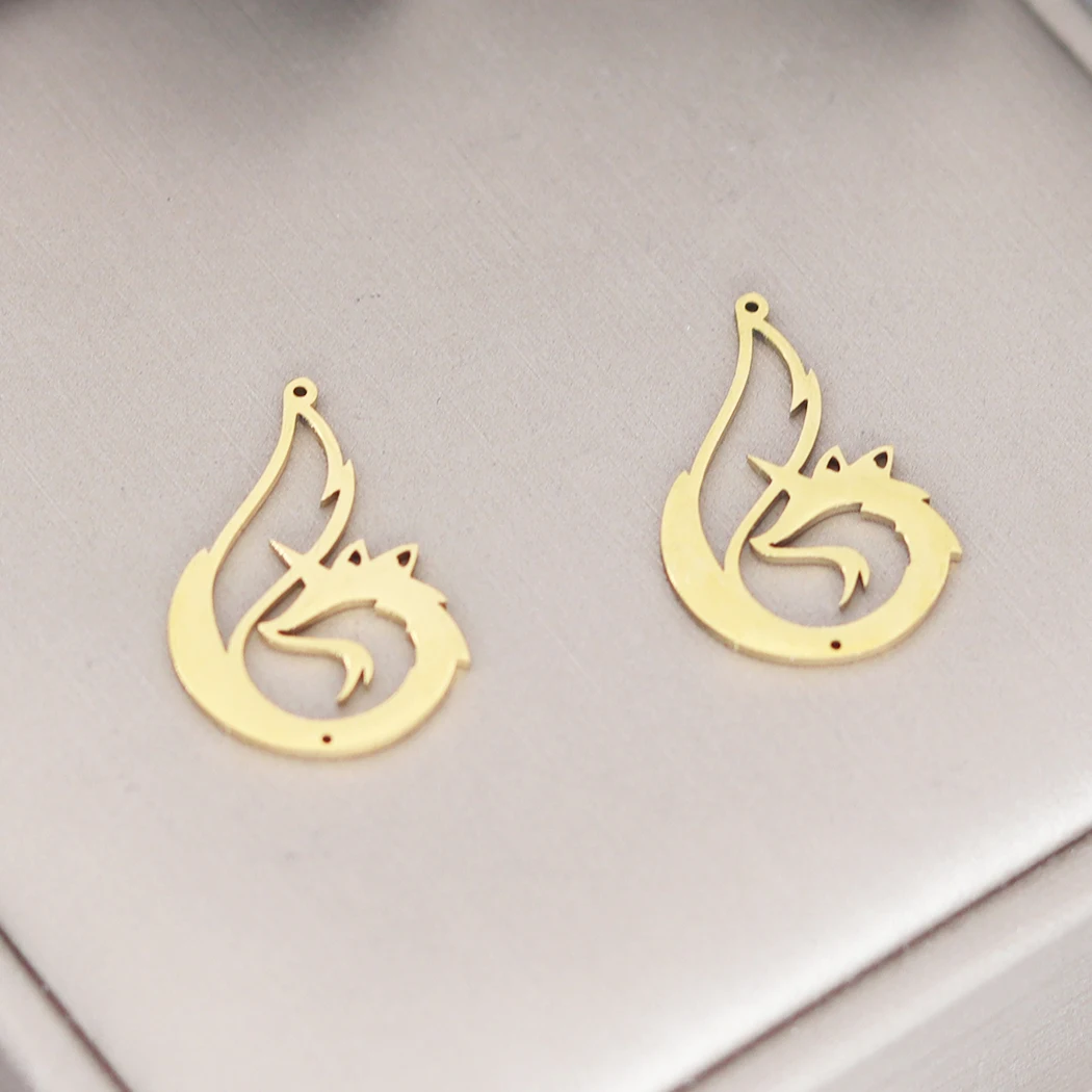 3pcs Gold Color Charms Fox Rabbit Cat Swan Dragon Snake Bird Octopus Tail DIY Craft Earrings Jewelry Making Steel Animal Pendant