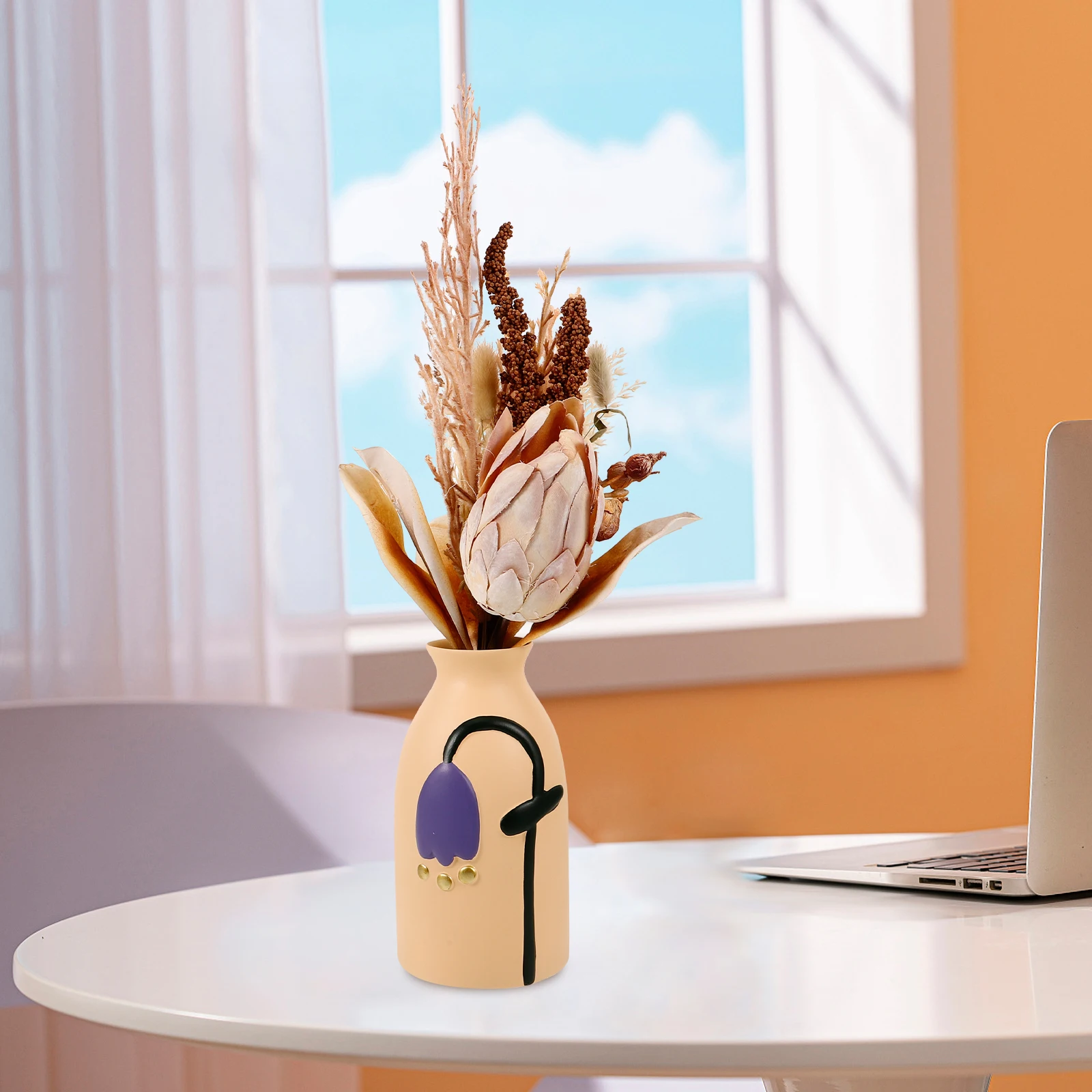 

Colored Drawing Ceramic Vase Small Floral Arrangement Vase Light Wear Resistant Ceramic Flower Holder Home Office Decoration