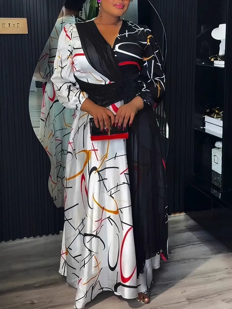 L-4XL حجم كبير الملابس فساتين النساء الجلباب 2026 ربيع الخريف الشارع نمط عادية 3XL 4XL حجم كبير فستان ماكسي كبير الحجم #2