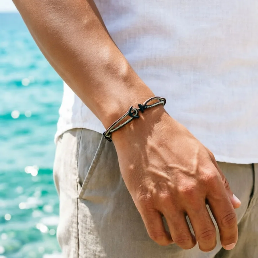 

Handmade Anchor Bracelet Men Ethnic Cord Adjustable Beach Surfing Rope Bracelet Jewelry