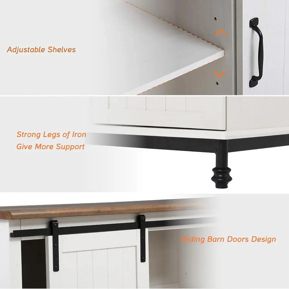 35 خزانة بوفيه خشبية بباب الحظيرة المنزلقة مع رف قابل للتعديل وأرجل معدنية للمطبخ وغرف الطعام #5