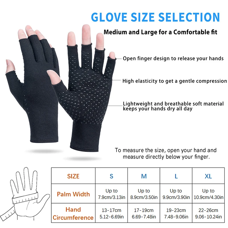 2pcs Black Half Finger Compression Gloves for Osteoarthritis Arthritic Joint Pain Relief Gloves Healthcare Gloves for Men Women