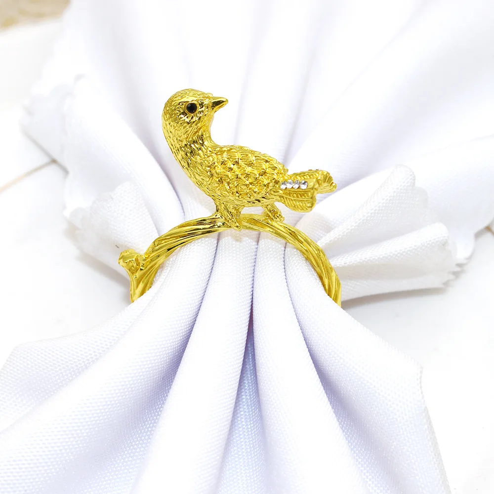 Plated Metal Golden Bird Napkin Ring, Hotel Room Buckle 10Pcs