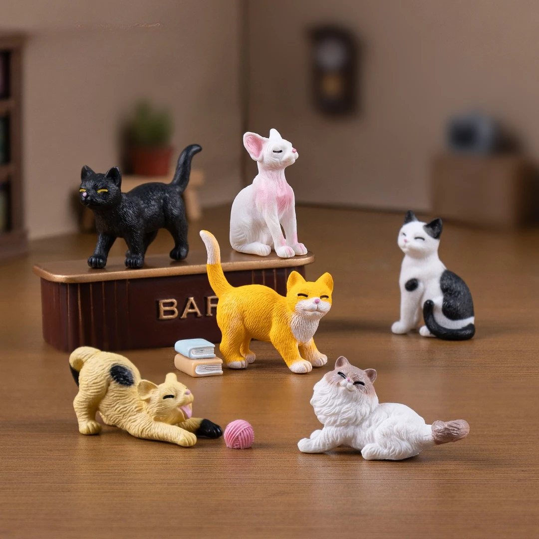 6Pcs/set Cute Cat Figures Animal Model Realistic Ragdoll Cat Ornament Miniature Fairy Garden Decor Accessories