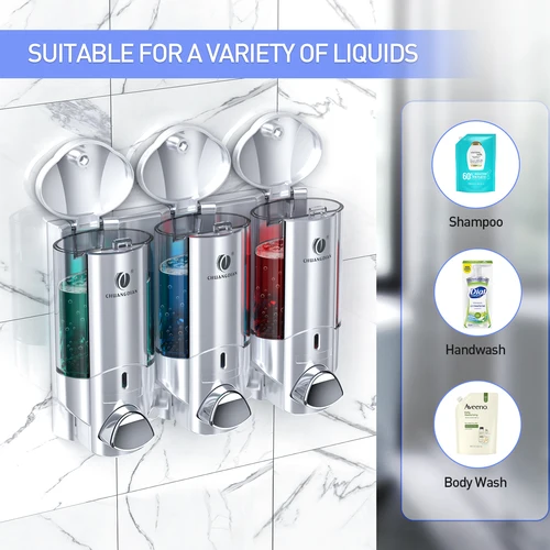 Imagen 2 del producto Dispensador de jabón líquido de pared sin taladro, botella de champú y acondicionador para baño, plato de cocina, contenedor de detergente y jabón, 1/2/3x200ML