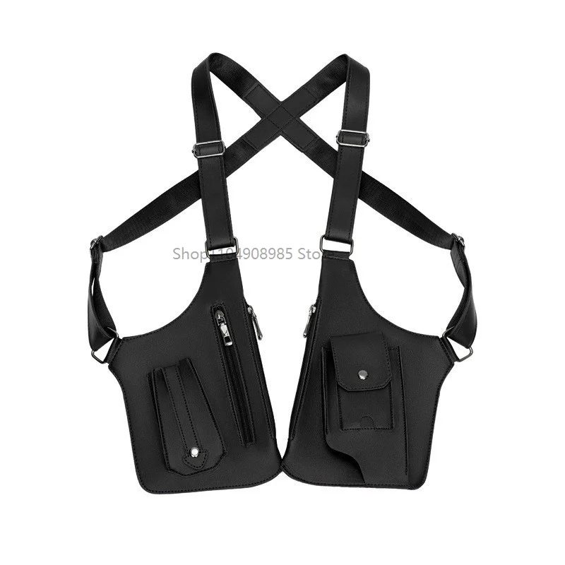 Men's Tactical Vest Bag High Quality PU Leather Man Chest Bag Phone Pouch Vintage Design Underarm Back Pack Bags Cosplay Prop