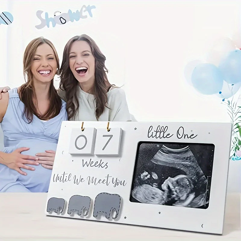 1pc Pregnancy Countdown Ultrasonic Baby Announcement Photo Frame, Living Room Bedroom Desktop Decoration Home Room Decoration, M