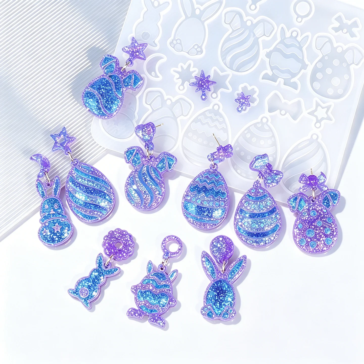 SNASAN Silicone Mold For Easter Egg with Hollowed-Out Bunny, DIY Earrings and Pendant Making Craft Supplies