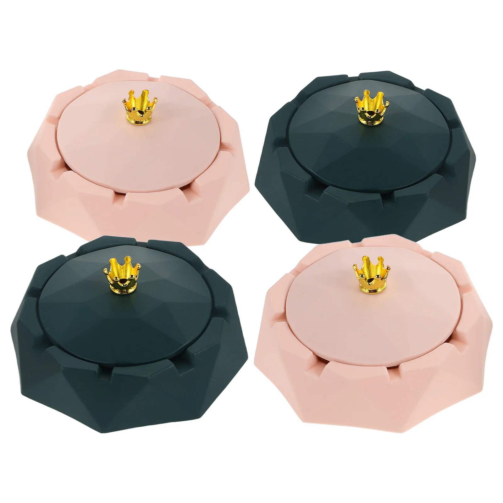 

4pcs Crown Ashtray Stainless Steel Inner Windproof Cigar Smoke Holder For Indoor Outdoor Home Office Use Travel Round Metal
