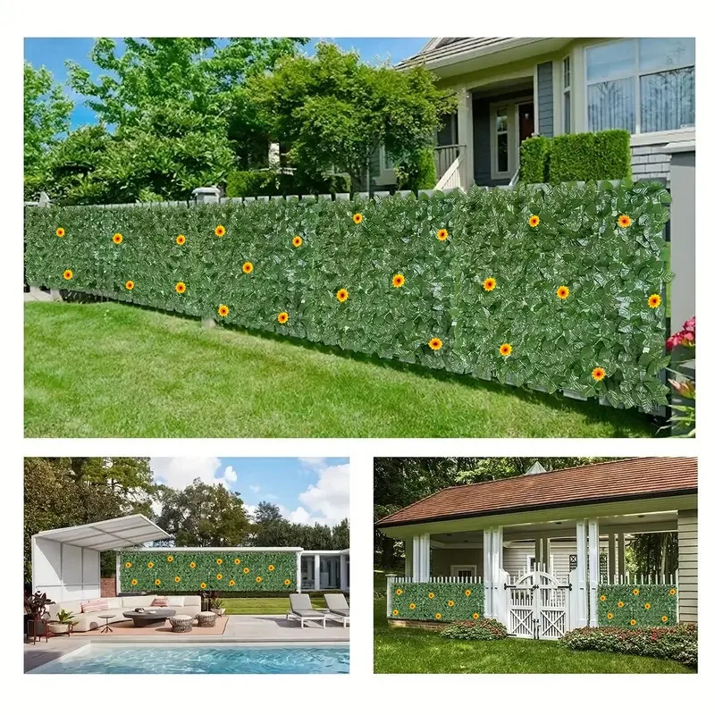 Artificial Ivy Fence Panel Fake Leaf Hedge with Flower Outdoor Balcony Privacy Shield