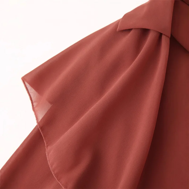 Ele Commuter Sle Blusa feminina longa de chiffon Sve irt Faionable com bainha de renda marca chinesa outono nova chegada