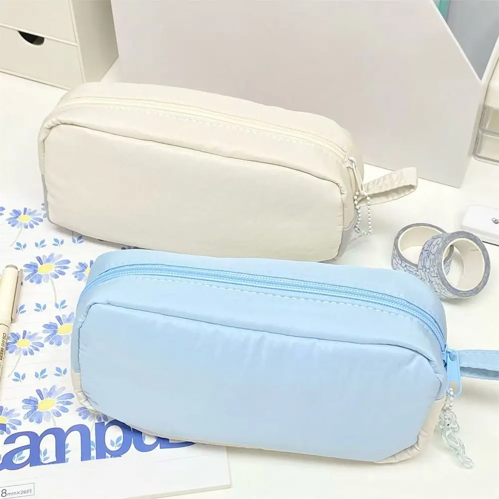 Cute 2-Layer Pencil Case Colors-block Zipper Pencil Pouch Large Capacity Stationery Bag Gift
