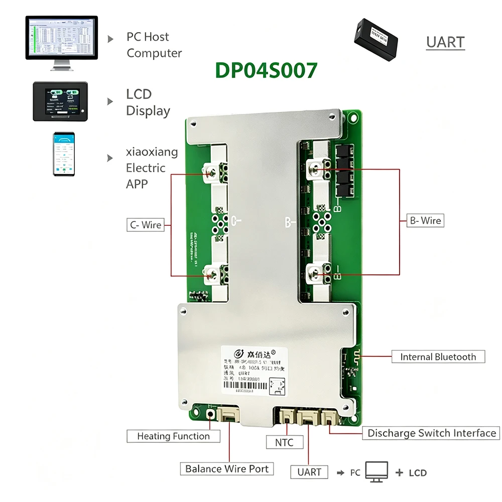 JBDBMS 4S 12V LifePo4 100A 150A 200A Car Start Power BMS UART BT Function NMC LFP Battery Balance Protection Board  smart bms