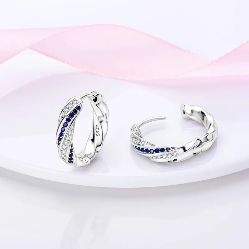 MISEFF 925 Sterling Silver Blue series Heart Geometric Pave CZ Hoop Earrings For Wedding Engagement Birthday Jewelry Gift 2025