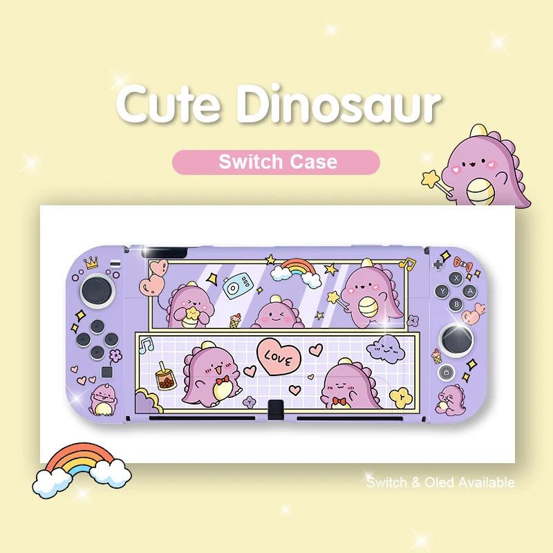 

Kawaii Dinosaur Cute Funda Nintendo Switch OLED Cover Case Dockable Protective TPU Shell For Nintendo Switch Controller Joy-Con